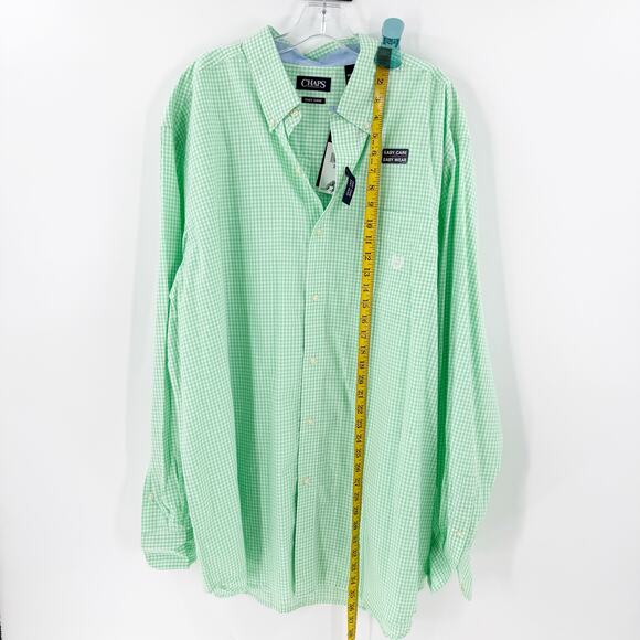 NWT Chaps Green Check Easy Care Button Front Long Sleeve Shirt Men's Size 2XLT - Picture 8 of 10